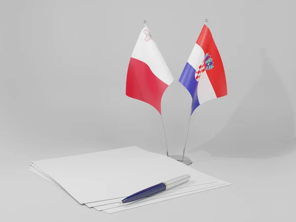 Croatia Malta Agreement Flags White Background Render — Stock Photo, Image