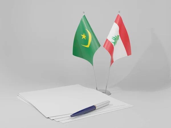 Libanon Mauretanien Abkommen Flaggen Weißer Hintergrund Render — Stockfoto