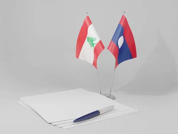 Λάος Λίβανος Σημαίες Συμφωνία Λευκό Φόντο Render — Φωτογραφία Αρχείου