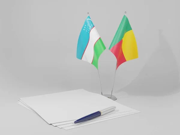Benin Uzbekistan Agreement Flags White Background Render — Stock Photo, Image