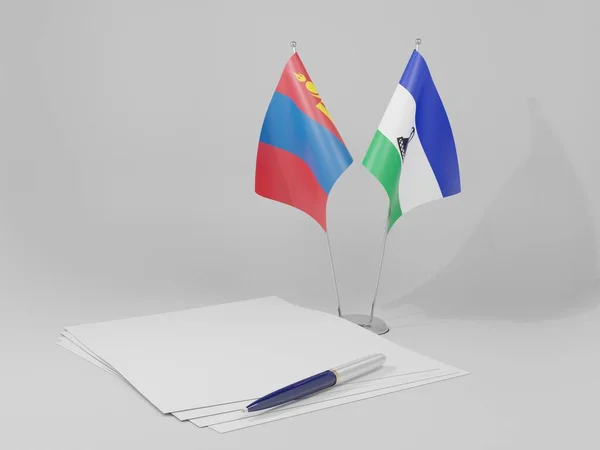 Lesotho Mongolia Agreement Flags White Background Render — Stock Photo, Image