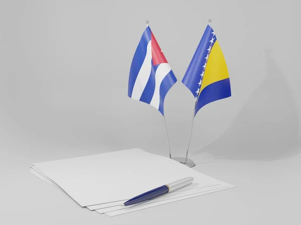 Bosnie Herzégovine Drapeaux Accord Cuba Fond Blanc Render — Photo