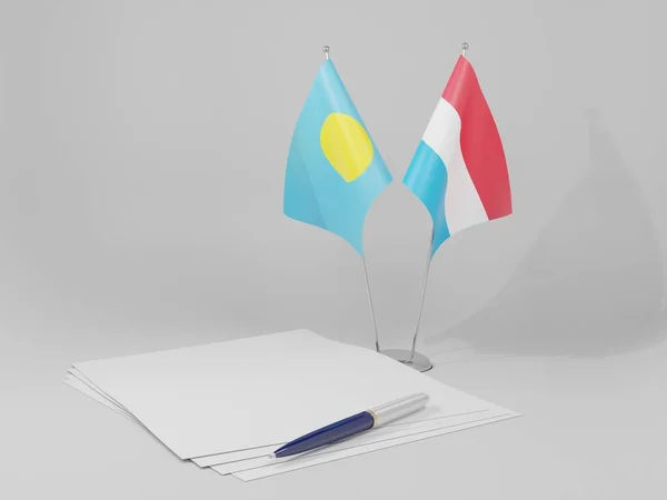 Luksemburg Flagi Porozumienia Palau Białe Tło Render — Zdjęcie stockowe
