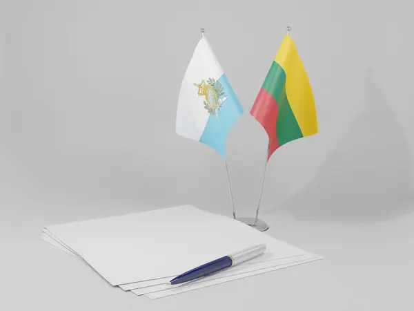 Lituanie Drapeaux Accord Saint Marin Fond Blanc Render — Photo