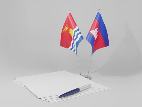 Camboya Banderas Del Acuerdo Kiribati Fondo Blanco Render —  Fotos de Stock