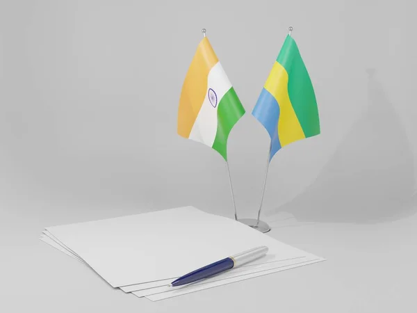Gabun Indien Abkommen Flaggen Weißer Hintergrund Render — Stockfoto