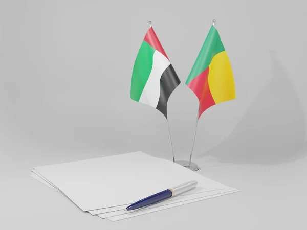 Бенин Объединенные Арабские Эмираты Соглашение Флаги Белый Фон Рендер — стоковое фото