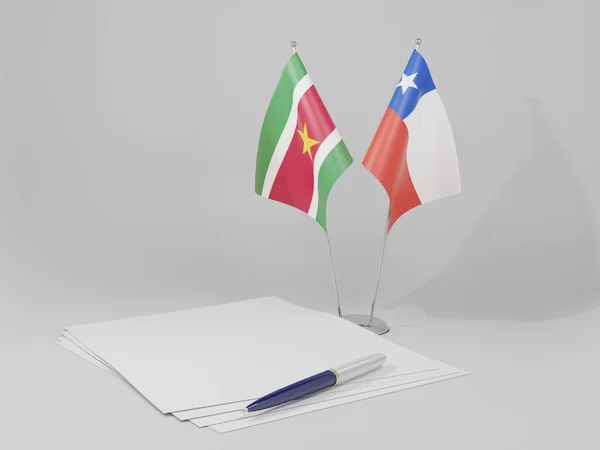 Chile Banderas Del Acuerdo Surinam Fondo Blanco Render — Foto de Stock