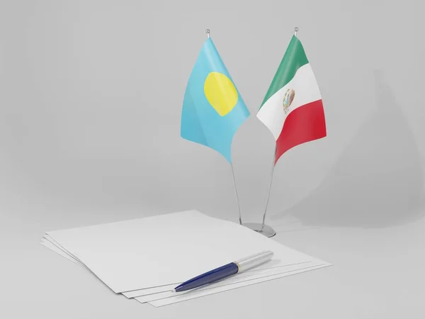 Μεξικό Palau Agreement Flags Λευκό Φόντο Render — Φωτογραφία Αρχείου