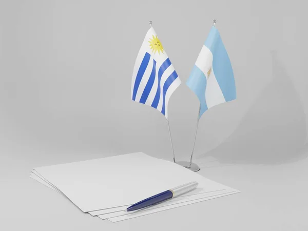 阿根廷 乌拉圭协定旗帜 白色背景 3D渲染 — 图库照片