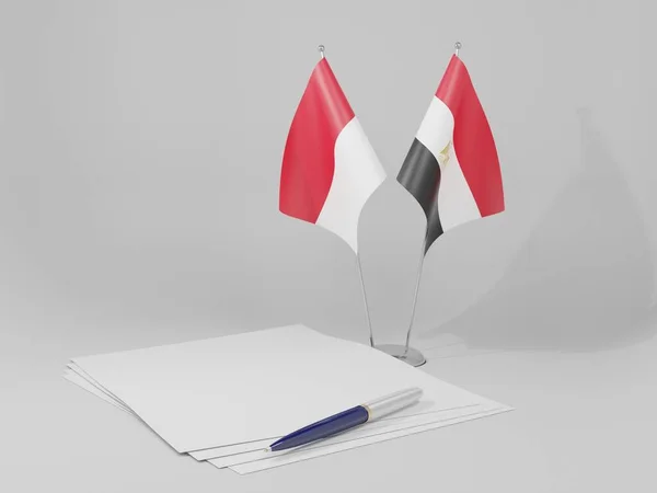 Egipto Banderas Del Acuerdo Indonesia Fondo Blanco Render — Foto de Stock