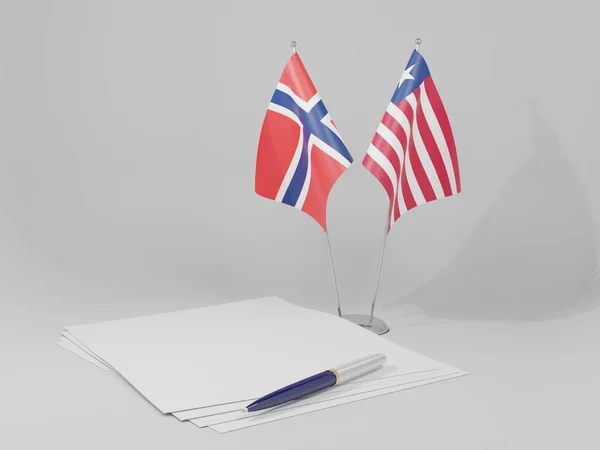 Libéria Acordo Noruega Bandeiras Fundo Branco Render — Fotografia de Stock
