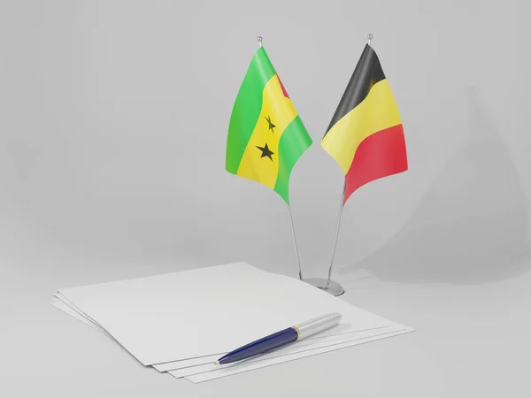 Belçika Sao Tome Principe Anlaşması Bayrakları Beyaz Arkaplan Render — Stok fotoğraf
