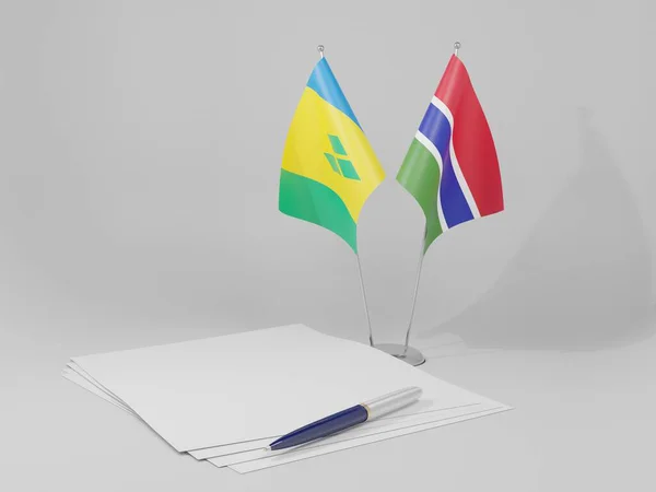 Gambia Saint Vincent Grenadines Agreement Flags White Background Render — Stock Photo, Image
