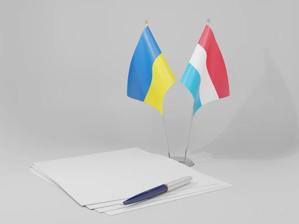 Luxembourg Ukraine Agreement Flags White Background Render — Stock Photo, Image