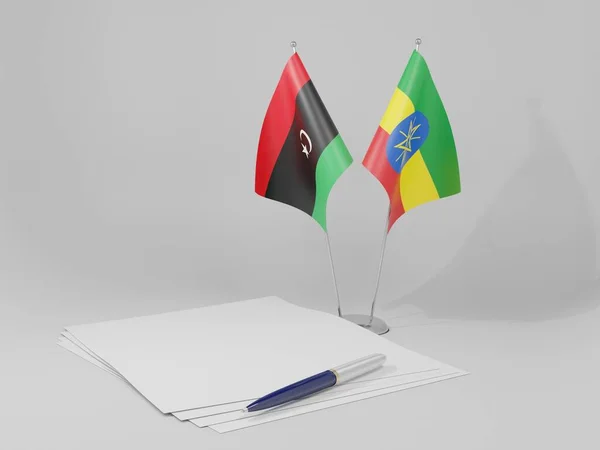 Ethiopie Drapeaux Accord Libye Fond Blanc Render — Photo