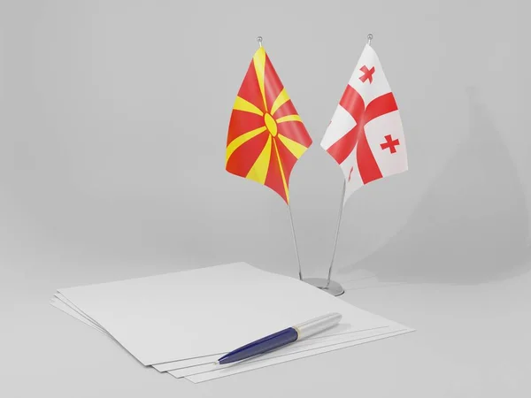 Georgien Mazedonien Abkommen Flaggen Weißer Hintergrund Render — Stockfoto