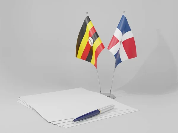 República Dominicana Uganda Acordo Bandeiras Fundo Branco Render — Fotografia de Stock