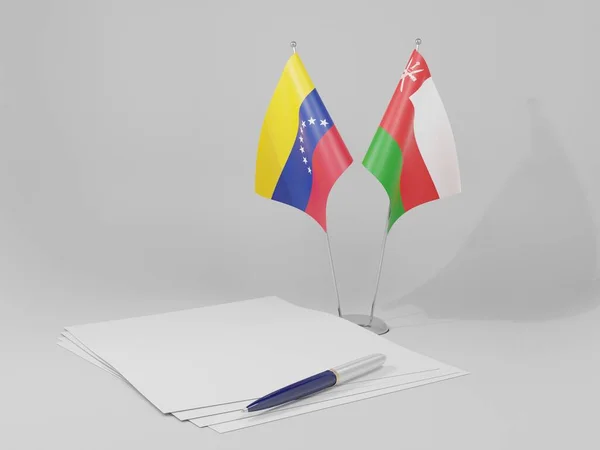 Ομάν Βενεζουέλα Σημαίες Συμφωνίας Λευκό Φόντο Render — Φωτογραφία Αρχείου