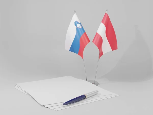 Áustria Eslovénia Acordo Bandeiras Fundo Branco Render — Fotografia de Stock