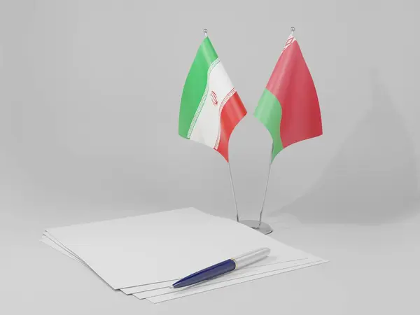 Bielorrússia Acordos Irã Bandeiras Fundo Branco Render — Fotografia de Stock