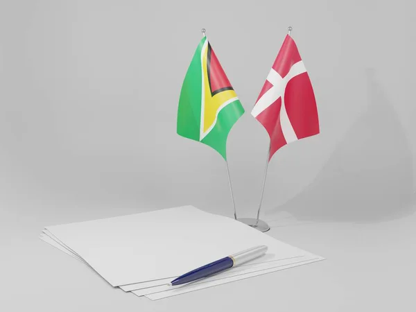 Denemarken Overeenkomst Van Guyana Vlaggen Witte Achtergrond Render — Stockfoto