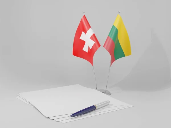 Lituania Svizzera Accordo Bandiere Sfondo Bianco Render — Foto Stock