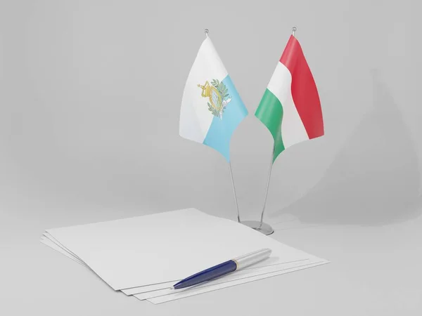 Hungría Banderas Del Acuerdo San Marino Fondo Blanco Render — Foto de Stock