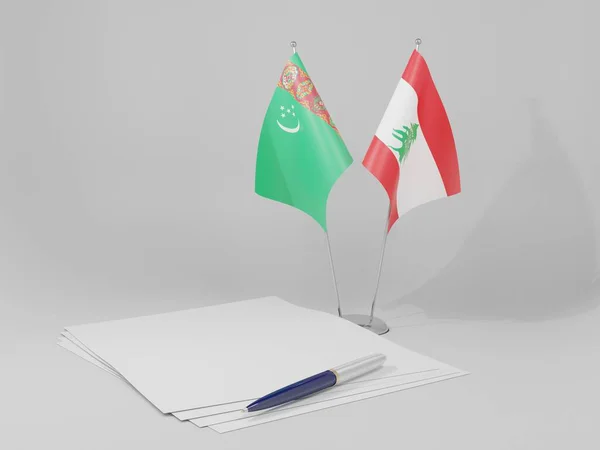 Líbano Acordo Turquemenistão Bandeiras Fundo Branco Render — Fotografia de Stock