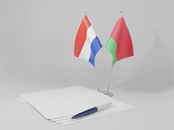 Bielorrússia Acordos Paraguai Bandeiras Fundo Branco Render — Fotografia de Stock