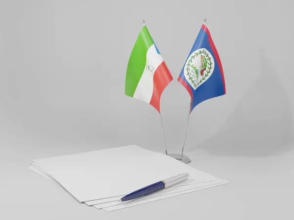 Белиз Экваториальное Гвинейское Соглашение Флаги Белый Фон Рендер — стоковое фото