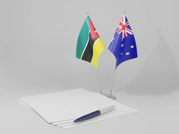 Αυστραλία Μοζαμβίκη Σημαίες Συμφωνία Λευκό Φόντο Render — Φωτογραφία Αρχείου