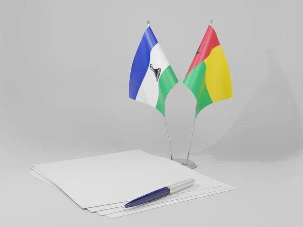 Guinée Bissau Drapeaux Accord Lesotho Fond Blanc Render — Photo