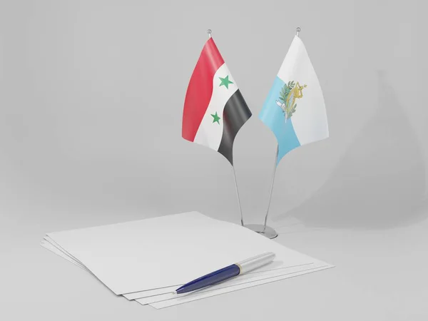 Άγιος Μαρίνος Syria Agreement Flags White Background Render — Φωτογραφία Αρχείου