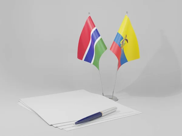 Equador Bandeiras Acordo Gâmbia Fundo Branco Render — Fotografia de Stock