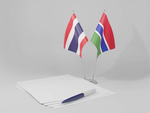 Gâmbia Bandeiras Acordo Tailândia Fundo Branco Render — Fotografia de Stock