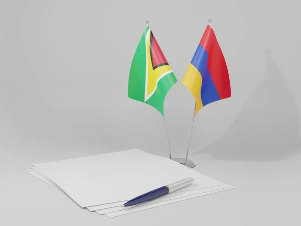 Armenia Flagi Porozumienia Gujany Białe Tło Render — Zdjęcie stockowe