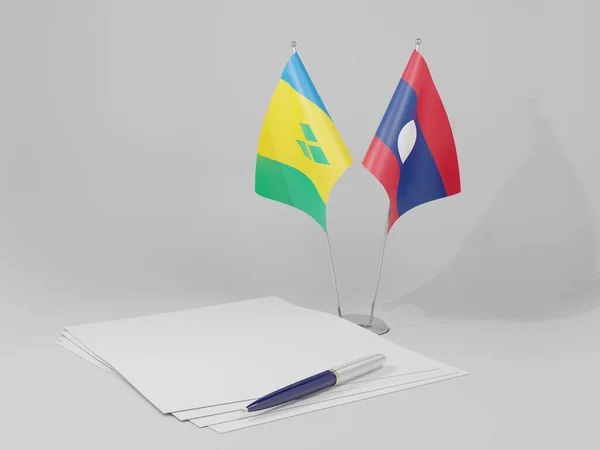 Лаос Соглашение Сент Винсент Гренадины Флаги Белый Фон Рендер — стоковое фото