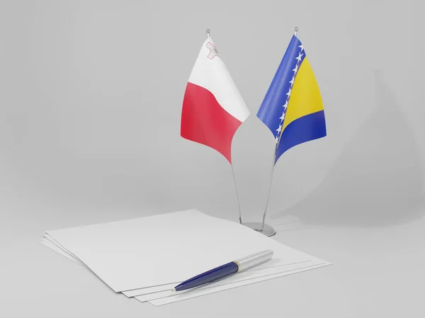 Bosnie Herzégovine Malte Drapeaux Accord Fond Blanc Render — Photo