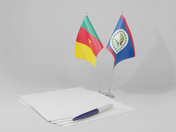 Belice Banderas Acuerdo Camerún Fondo Blanco Render —  Fotos de Stock