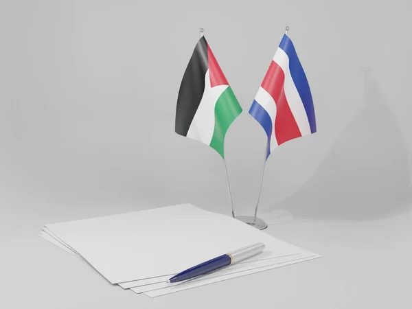 Costa Rica Drapeaux Accord Palestinien Fond Blanc Render — Photo