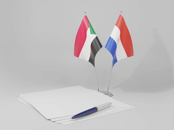 Overeenkomst Tussen Paraguay Sudan Vlaggen Witte Achtergrond Render — Stockfoto
