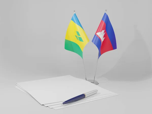 Cambodia Saint Vincent Grenadines Agreement Flags White Background Render — Stock Photo, Image