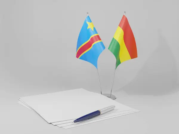 Bolivya Kongo Demokratik Cumhuriyeti Anlaşması Bayrakları Beyaz Arkaplan Render — Stok fotoğraf