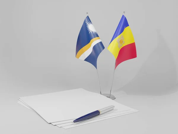 Andorra Marshall Islands Agreement Flags White Background Render — Stock Photo, Image