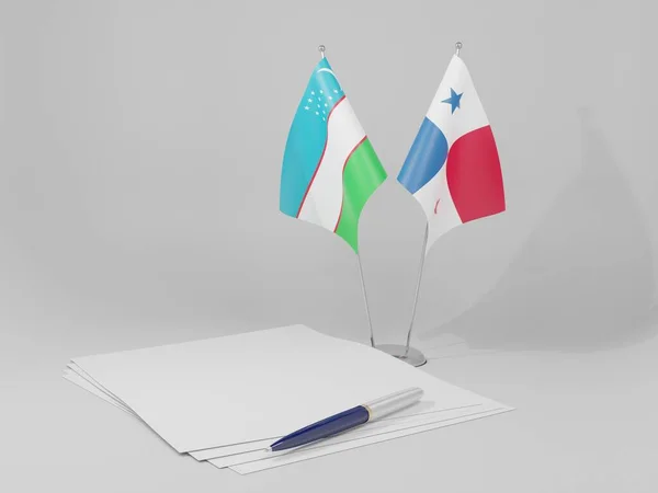 Panama Bandiere Dell Accordo Uzbekistan Sfondo Bianco Render — Foto Stock