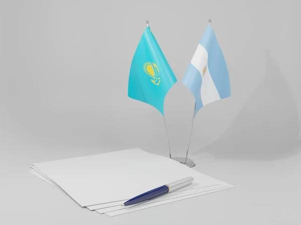 Argentina Acordo Cazaquistão Bandeiras Fundo Branco Render — Fotografia de Stock