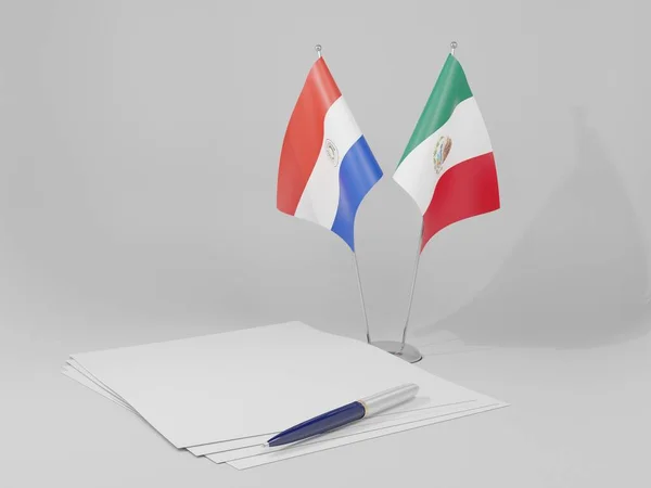 México Acordos Paraguai Bandeiras Fundo Branco Render — Fotografia de Stock