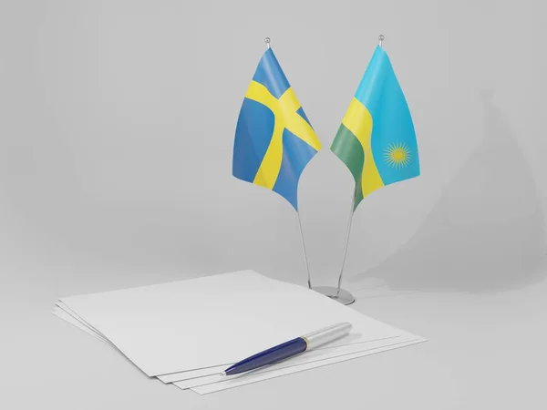 Rwanda Szwecja Flagi Porozumienia Białe Tło Render — Zdjęcie stockowe