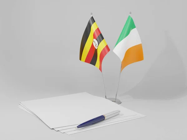 Irlanda Banderas Del Acuerdo Uganda Fondo Blanco Render —  Fotos de Stock